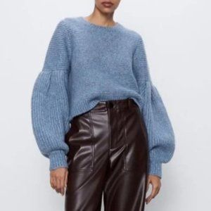 Zara Balloon Sleeve Blue Sweater NWT Size Small
